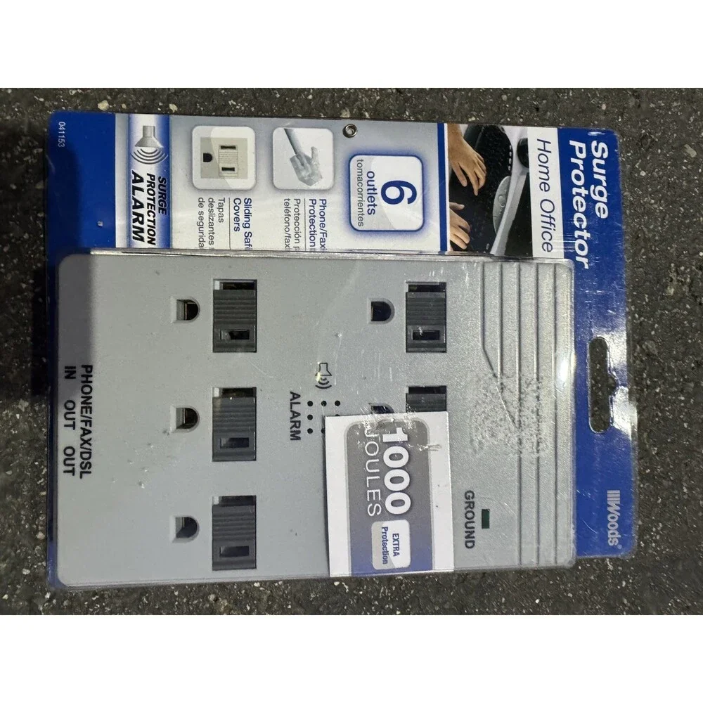 Woods Home Office Electrical Plug-in Surge Protector Alarm 6 Outlet # 041153